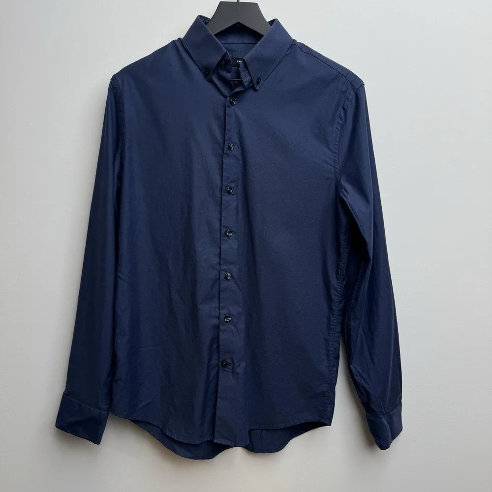 Express‎ Men's Dress Shirt Small Button Down Blue Slim Fit Casual Long Sleeves